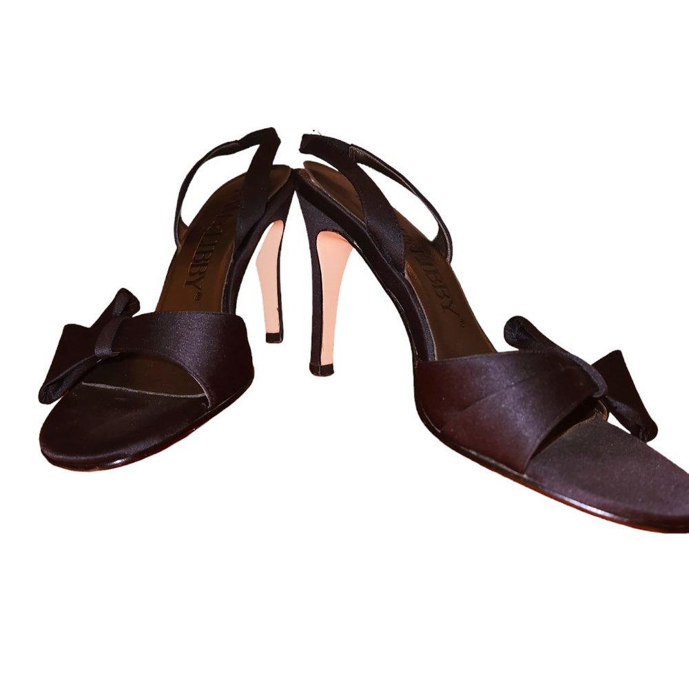 Sam & Libby Black Satin Bow Open Toe Slingbacks